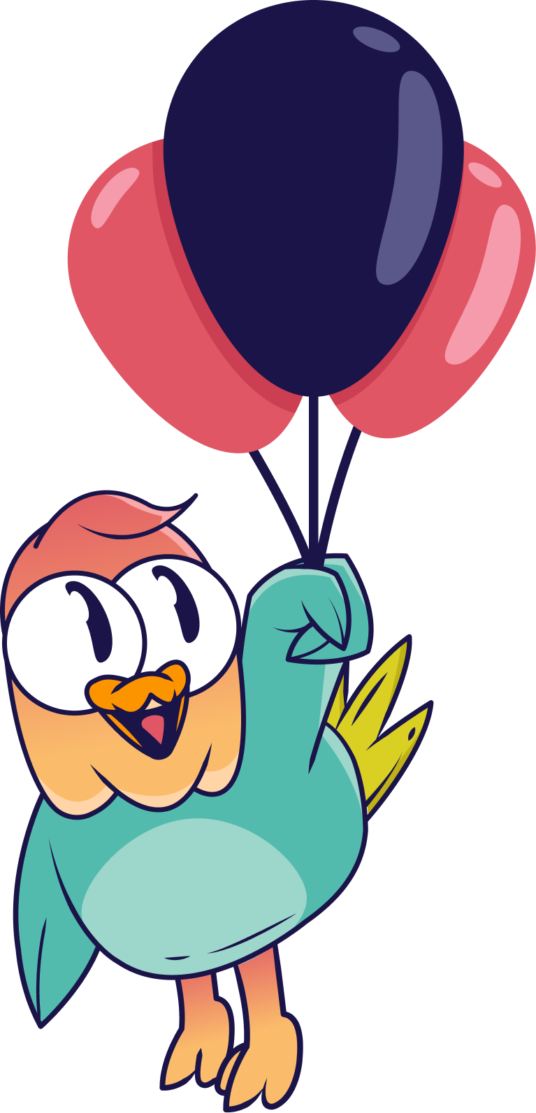 Ilustración pájaro sujetando unos globos